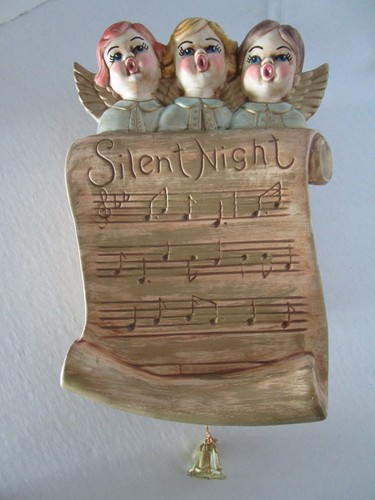 Vintage Wall Papier Mache Music Box Angels Silent Night 10.50"T Hong Kong 1950's - Picture 9 of 10