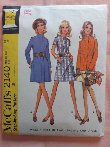 McCall's 2140 Vintage Misses' Coat in 2 Lengths & Dress Pattern Size 14, Bust 36 - Picture 1 of 2