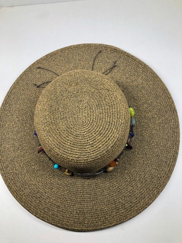 Sun Hat Wide Brim Embellished Beads Tie Beach Travel Wedding Derby Cappelli - Picture 5 of 12