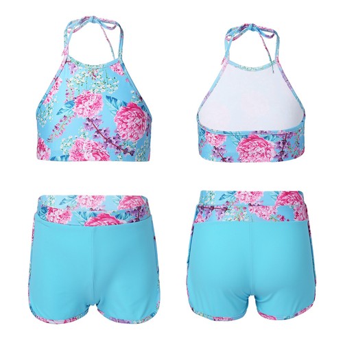 2Pcs Kid Girl Yoga Shorts Set Sports Crop Tops Dance Slim Pants Workout Swimwear - Picture 4 of 35