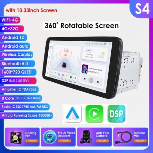 Touch Screen Rotatable 10.33'' Android 13 Car Stereo Radio Double 2DIN GPS Wifi
