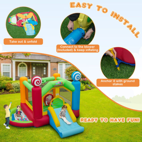 Kids Inflatable Bounce Castle Blowup Jumping House w/ Ball Pit & 680W Blower - Picture 4 of 10