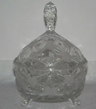 Vtg clear glass frosted floral flower sawtooth rim covered candy dish bowl ~Y