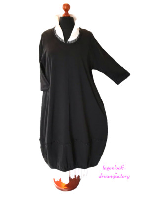 Lagenlook EDEL-Ballon-Kleid-Tunika SPITZE schwarz 52,54,56,58,60,62,XXXXXL