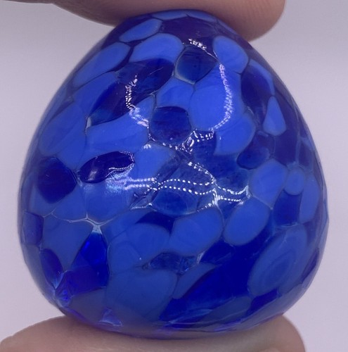 Art Glass Egg Miniature Blue Speckled Paperweight 1.25" Tall - Picture 2 of 4