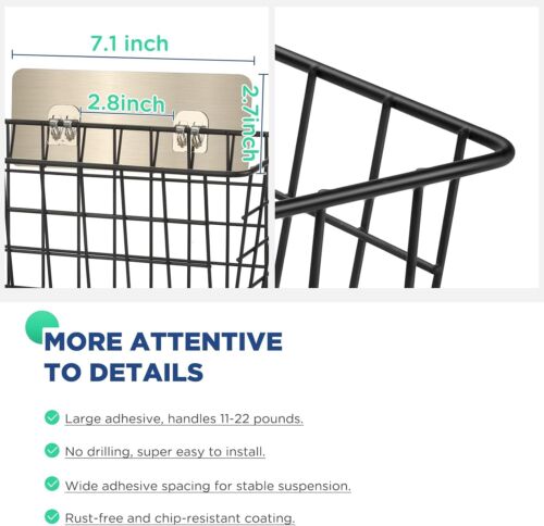 4 Pack Hanging Wall Basket Wire Storage Baskets, Adhesive Basket, Black - Picture 4 of 6