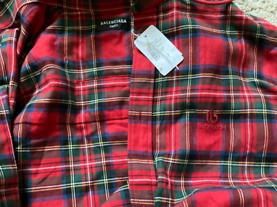 BALENCIAGA HOODED FLANNEL CHECK BUTTON DOWN SHIRT SIZE S BALENCIAGA HOODED FLANNEL CHECK BUTTON DOWN SHIRT SIZE S