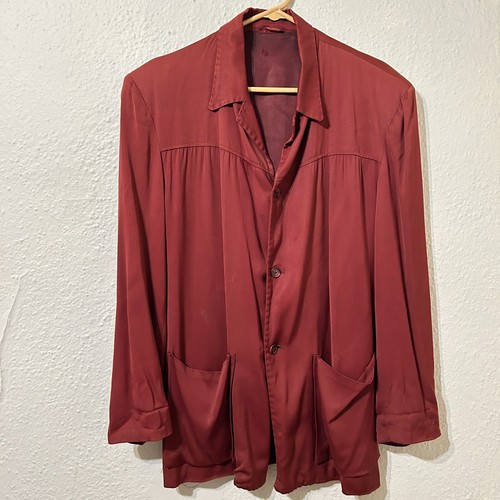Vtg 1950s Mens Large Rayon Gabardine Hollywood Jacket Half Belted Rockabilly VLV - Picture 1 of 19