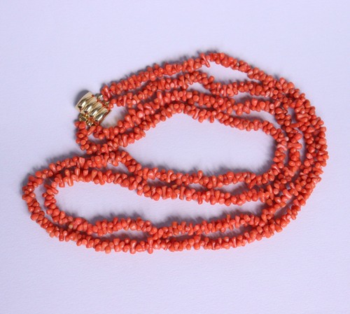 Vintage Two Row Salmon Coral Necklace Natural Undyed Coral Beads - Picture 3 of 7