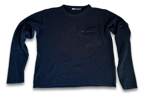 Stone Park Small Black Sweater Round Neck Zippered Pockets Sleeve Pullover - Picture 1 of 8