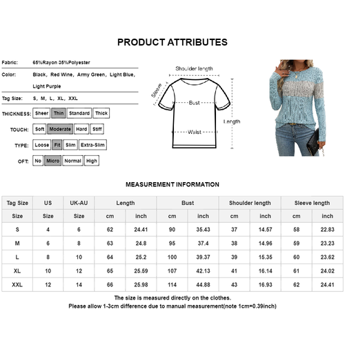 Women Knit Crew Neck Long Sleeve Casual T-Shirt Loose Tunic Tops Blouse Pullover - Picture 3 of 28