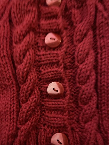 New Hand Knitted Child’s Aran With Wool Cardigan - 0-6 Months Cherry Red - Picture 2 of 2
