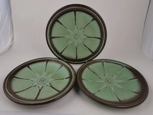 Frankoma Wagon Wheel Prairie Green Set/3 Small Plates 6-7/16" 94G