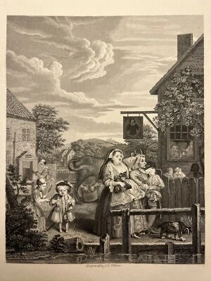 TIMES OF THE DAY EVENING RAR 1833 WILLIAM HOGARTH ANTIK STAHLSTICH ENGRAVING 40 - Bild 1 von 4
