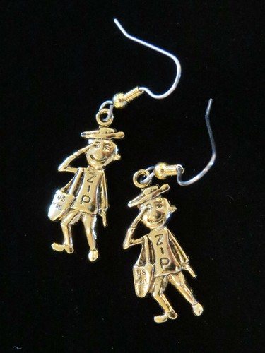 Mr Zip Ohrringe Code Zippy US Mail Postal Service 24 Kt Gold Plate Post Office - Bild 7 von 12