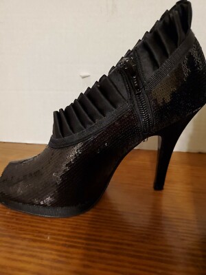 Nina Womens Eveline Shoes Pump Black 8M High Heels Sequins Ruffle Platform Dress