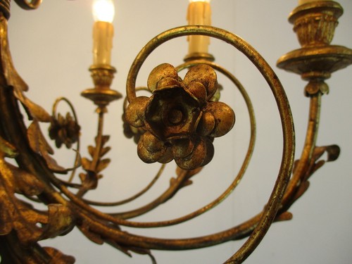 Chandelier 10 Lights Arms Hollywood Regency Faux Brass Leaf French Gorgeous - Picture 8 of 11