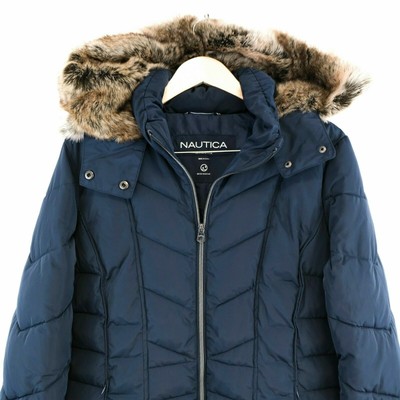 NAUTICA Navy Blue Hooded Padded Puffer Jacket Coat Size EUR