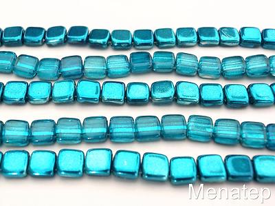 25 6 x 6 x 3 mm CzechMates Two Hole Tile Beads Saturated Metallic Galaxy Blue