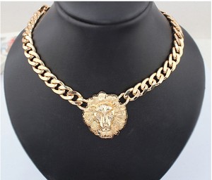 Womens-Lion-Head-Choker-Gold-Chain-Pendant-Statement-Bib-Necklace-Jewelry-Casual