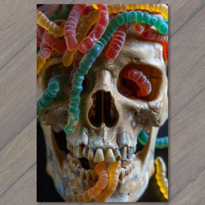 STICKER Gummy Worms Skeleton Skull Weird Creepy Vibe Strange Unusual Funny