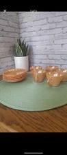 4Vintage Fire King Peach Luster Leaf Cups & Saucers Anchor Hocking Demitass