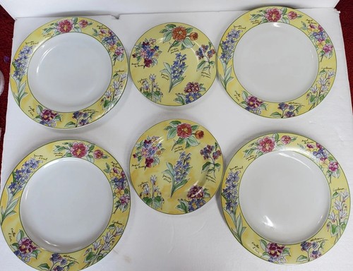 Furio Yellow floral design dinnerware. Made In Indonesia 4 Dinner 2 Side Plates - Picture 2 of 6