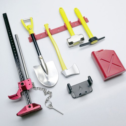 6x Metal Simulation Shovel Hammer Tools Kit for SCX10 Trx-4 1/10 RC Crawler Cars - Picture 1 of 5