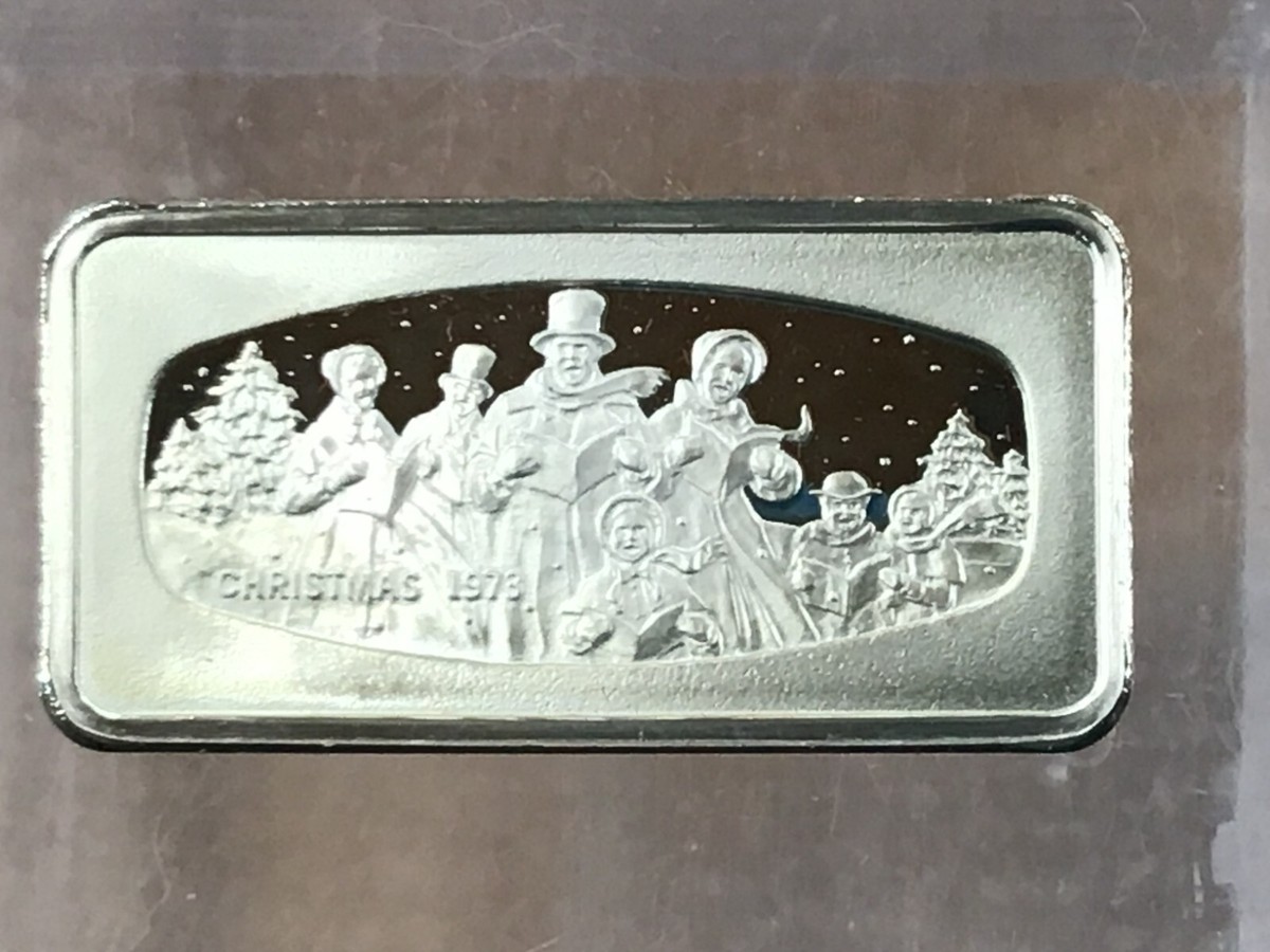 1973 Franklin Mint Christmas Ingot 2 Ounce Silver Art Bar B0344 | eBay