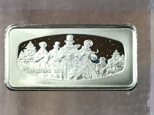 1973 Franklin Mint Christmas Ingot 2 Ounce Silver Art Bar   B0344 - Afbeelding 3 van 6