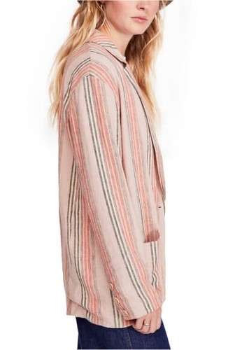Blazer Free People Lino Sorbete Fresa Rosa Naranja Rayas Talla M Nuevo con Etiquetas $148 - Imagen 3 de 6
