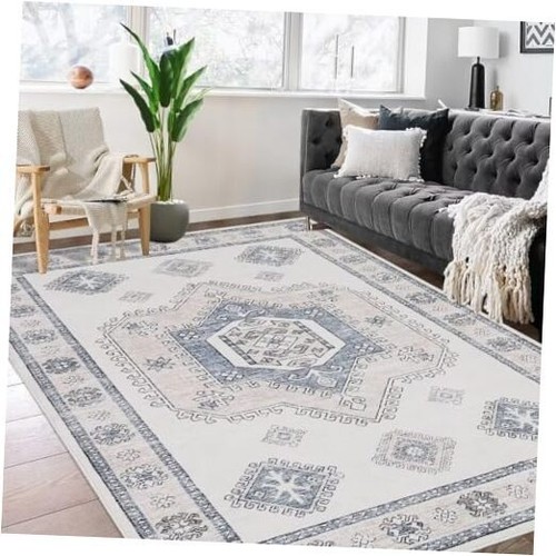 Area Rug 4x6 Washable Rug Tribal Medallion Area Rug Non Slip Non 4'x6' Beige