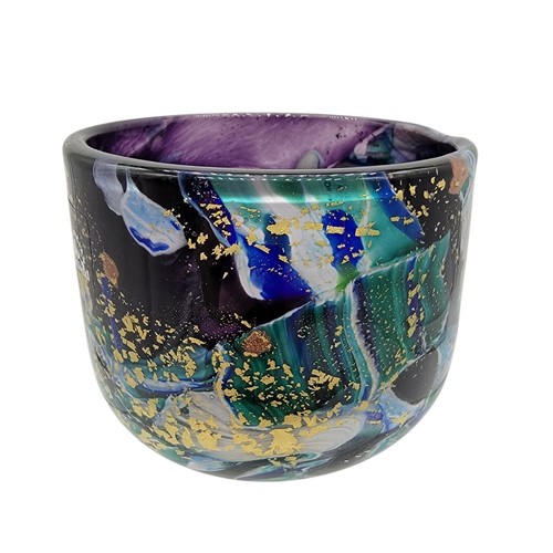 Phönizische Kunst Glas Schale Vase Windlichthalter mit abstrakten Wirbeln Goldakzenten - Bild 2 von 9