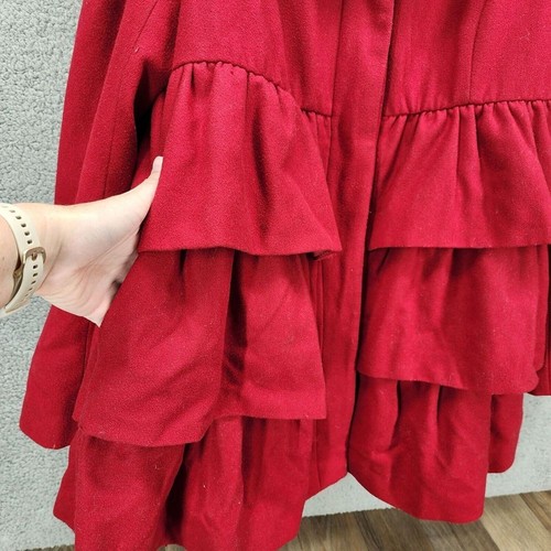 Velvet Heart Women's Size XL Red Wool Blend Long Tiered Ruffle Coat Jacket - Picture 9 of 14