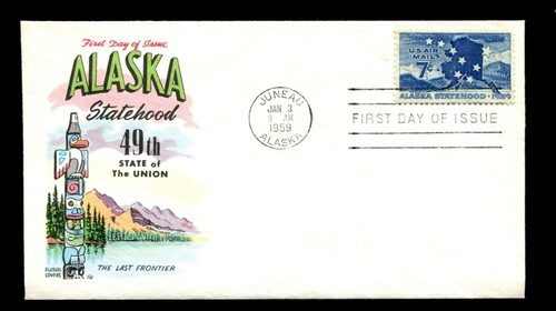 US BRIEFMARKEN SCOTT C53 ALASKA FDC ERSTTAGSBRIEF FLÜGEL GÜTESIEGEL 1959 LUFTPOST
