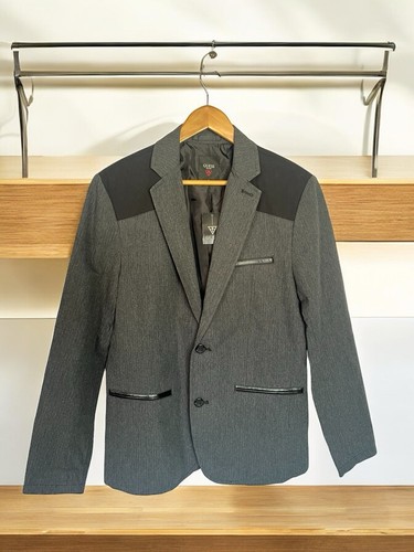 NWT! Guess Kurt Herringbone 2 Button Blazer Iron Gray Black Men’s Small Zipper - Picture 10 of 16