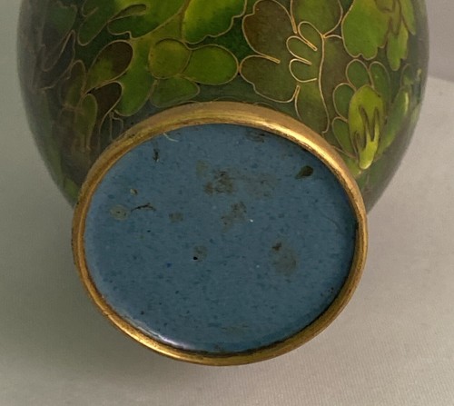 Vintage kleine handbemalte chinesische Cloisonne Vase mit Blumenmuster - Bild 6 von 13