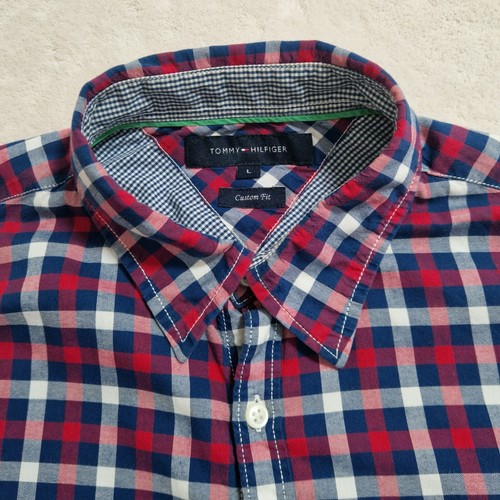 Tommy Hilfiger Shirt Mens Large Button Up Blue Red Plaid Custom Fit Long Sleeve - Imagen 5 de 9