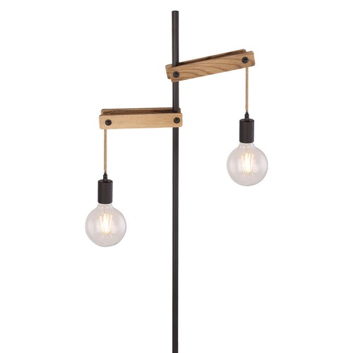 Holz Steh Leuchte Wohn Zimmer Beleuchtung Hanfseil Vintage Stand Lampe schwarz - Bild 8 von 11