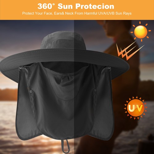 Wide Brim Sun Hat UV Protection Bucket Cap For Hiking Camping Fishing Safari Men - Picture 7 of 82