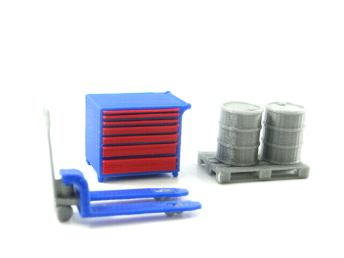 Werkzeugkasten und Hubwagenheber mit Fässern Maßstab 1:43 Diorama Teile Garagenausstattung - Bild 2 von 6