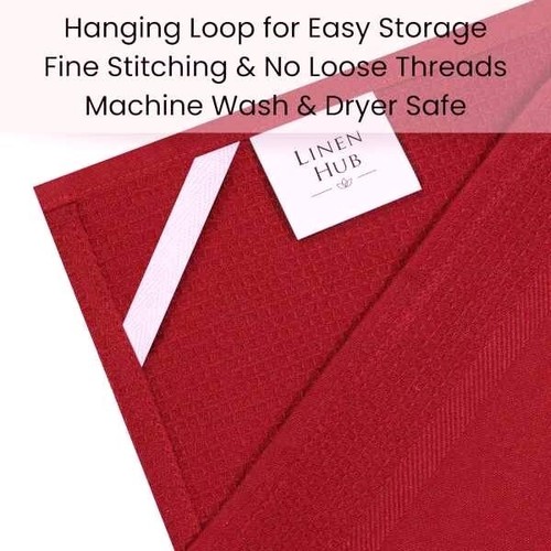 100% Cotton Classic Waffle Kitchen Towels Red Set of 12 16x26" - Picture 2 of 3