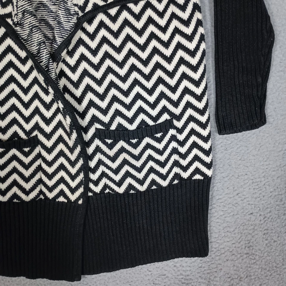 Cárdigan Chico's para mujer 3 negro blanco espiga acanalado chal cuello suéter Foto 4 de 4