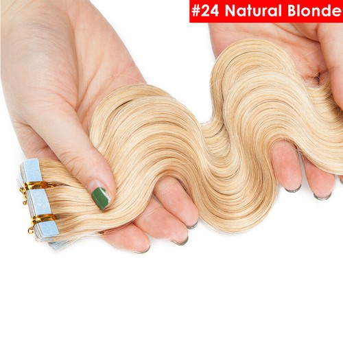 Wavy Tape in Hair Extensions 100% Remy Human Hair Skin Weft Super Glue Ombre us - Bild 56 von 92