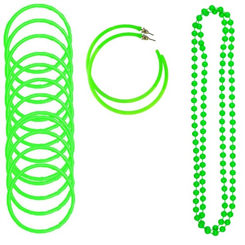 NEON NECKLACE BEADS HOOP EARRINGS GUMMY BRACELETS HEN PARTY FESTIVAL JEWELLERY - Picture 5 of 9