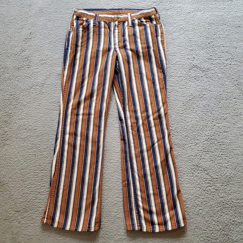 Vintage Wrangler Jeans Womens 15/16 Brown Blue Striped Flare 60s 70s Cowgirl USA - Picture 1 of 16