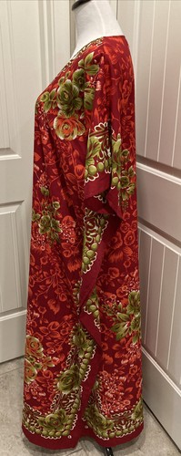 Miss Lavish London Caftan Lng Boho Tropic Dress Kimono SZ 14-18 Red Green Floral - Picture 3 of 12
