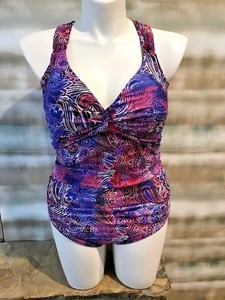 Swimsuit-for-All-Ruched-Shirred-CONTROL-One-Piece-X-Back-NWT-Pink-Purple-L-12