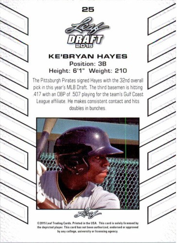 25-Count Lot KE'BRYAN HAYES 2015 Leaf Draft Baseball Rookies - Picture 2 of 2