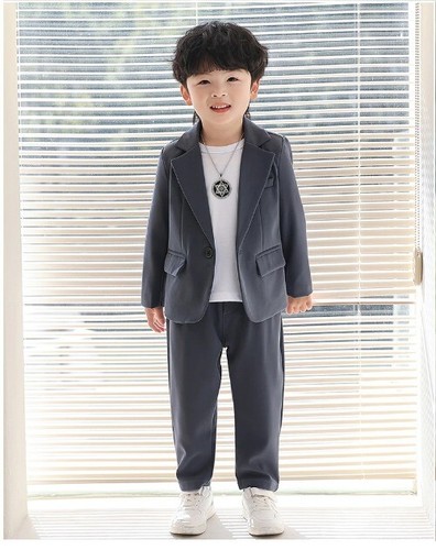 Kids Boys Suit Blazer + Pants Two Piece Autumn Casual Formal Soft Clothing Sets - Picture 11 of 19